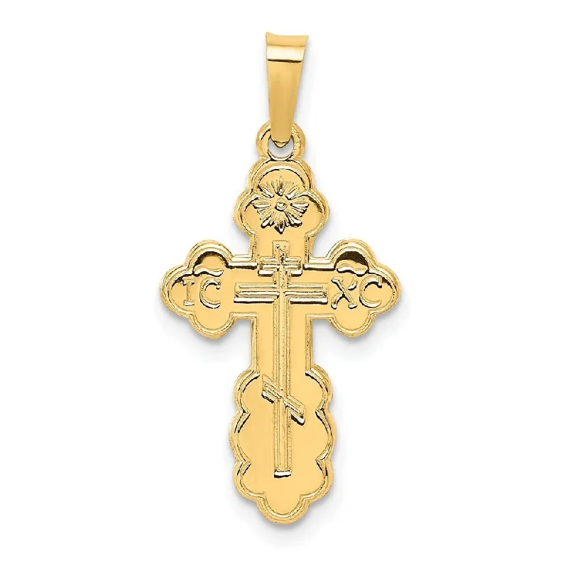 layered nameplate necklace for women -Diamond2Deal 14K Yellow Gold Eastern Orthodox Cross Charm