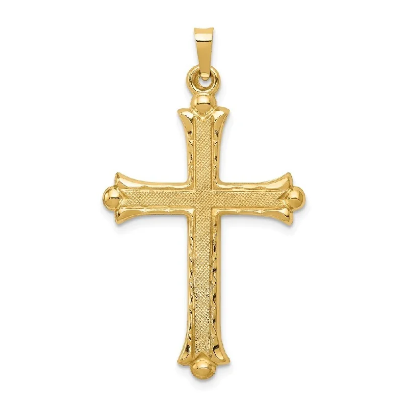 celestial moon necklace for women -Diamond2Deal 14K Yellow Gold Hollow Fleur De Lis Cross Pendant (L- 42 mm, W- 24 mm)