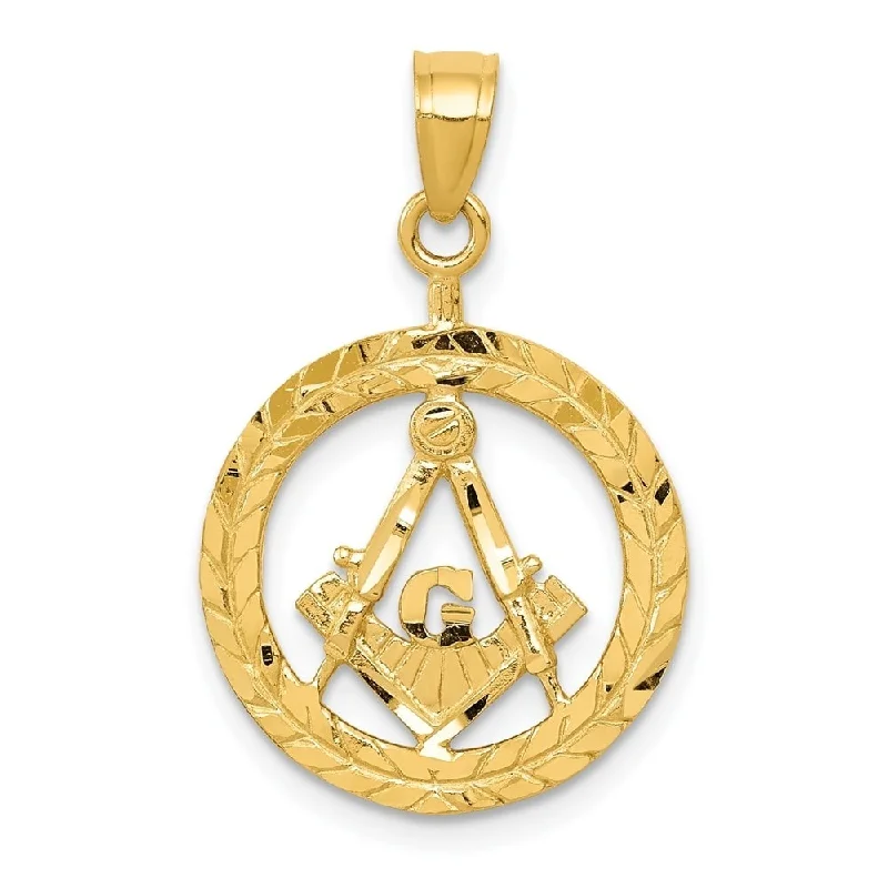 custom photo pendant necklace for women -Diamond2Deal 14K Yellow Gold Masonic Symbol in Wreath Pendant (L- 25.21 mm, W- 16 mm)