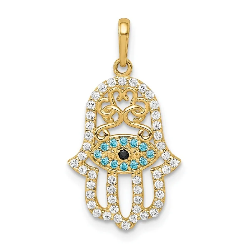 vintage gold pendant necklace for women -Diamond2Deal 14K Yellow Gold Multi-colored CZ Hamsa Pendant