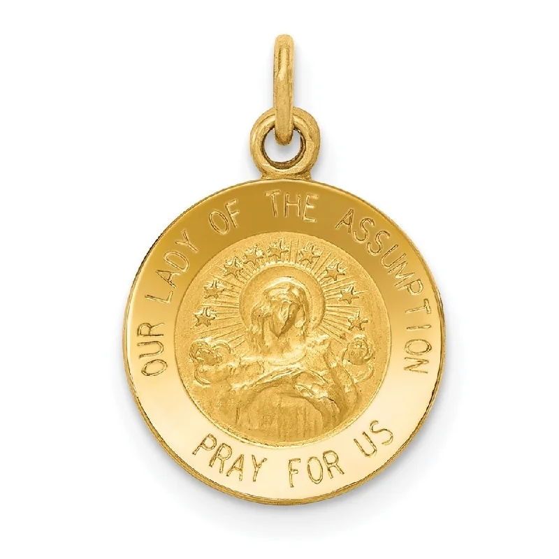 matching couple necklaces for anniversary -Diamond2Deal 14K Yellow Gold Our Lady of The Assumption Medal Pendant (L- 17 mm, W- 12 mm)