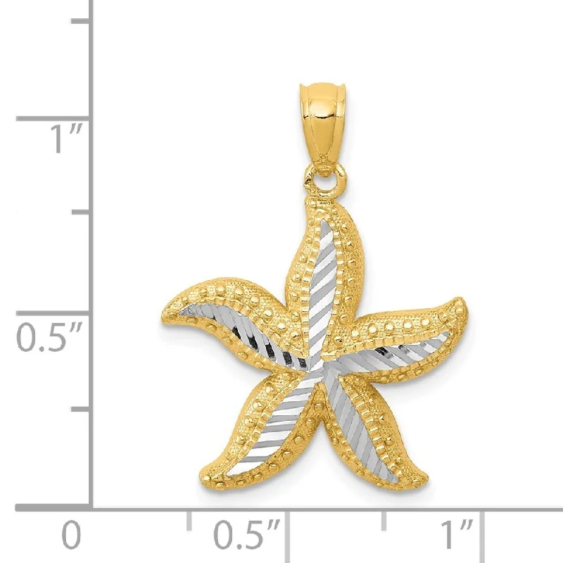 fashion statement necklace for women -Diamond2Deal 14K Yellow Gold Rhodium Plated Diamond-cut Starfish Pendant (L- 25 mm, W- 18.5 mm)