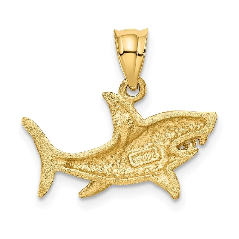 dainty gold chain necklace -Diamond2Deal 14K Yellow Gold Satin Diamond-cut Shark Pendant (L- 19 mm, W- 21 mm)