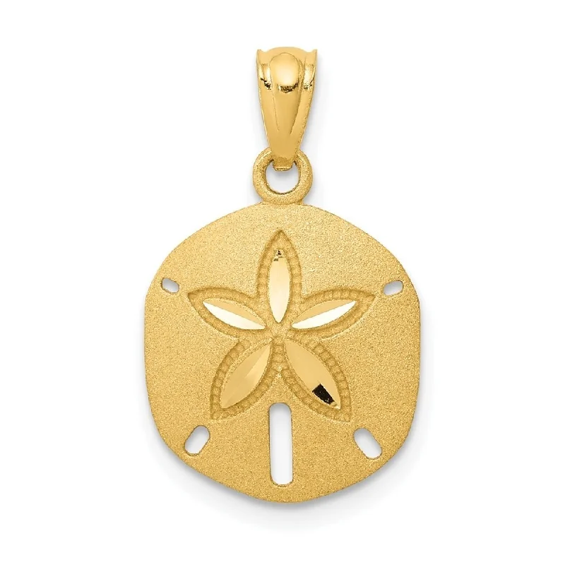 silver gemstone pendant necklace for women -Diamond2Deal 14K Yellow Gold Satin Sand Dollar Pendant (L- 20 mm, W- 13 mm)