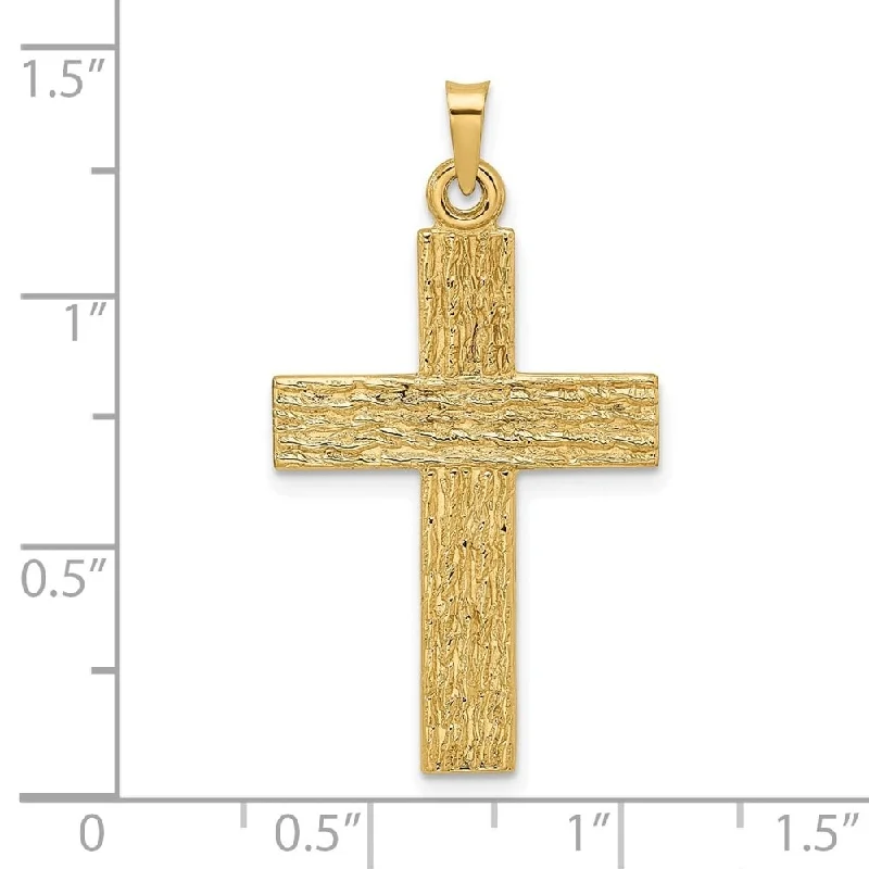 celestial moon necklace for women -Diamond2Deal 14K Yellow Gold Wood Texture Solid Cross Pendant (L-35.2mm, W-19.77mm)