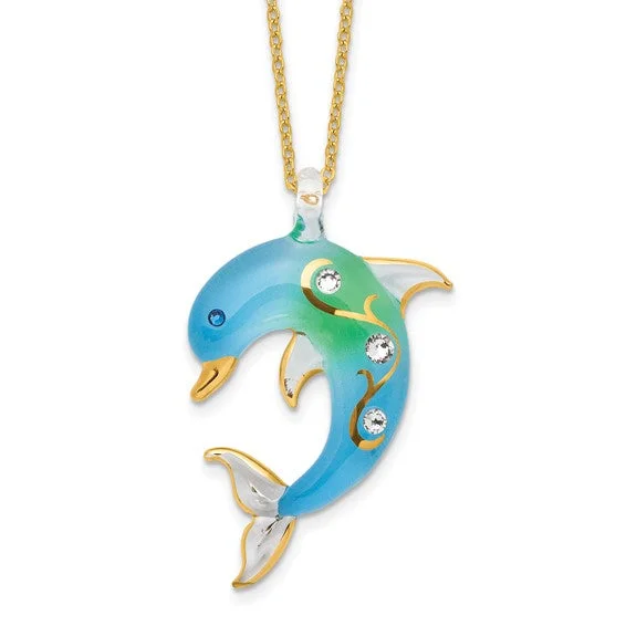 unique design pendant necklace for women -Glass Baron Turquoise Dolphin Necklace