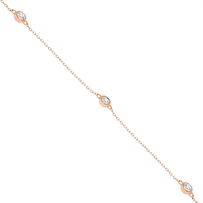 personalized gemstone necklace for women -Marquee 1 1/2 Carat TW Bezel Set Diamond Station Necklace in 14K Rose Gold