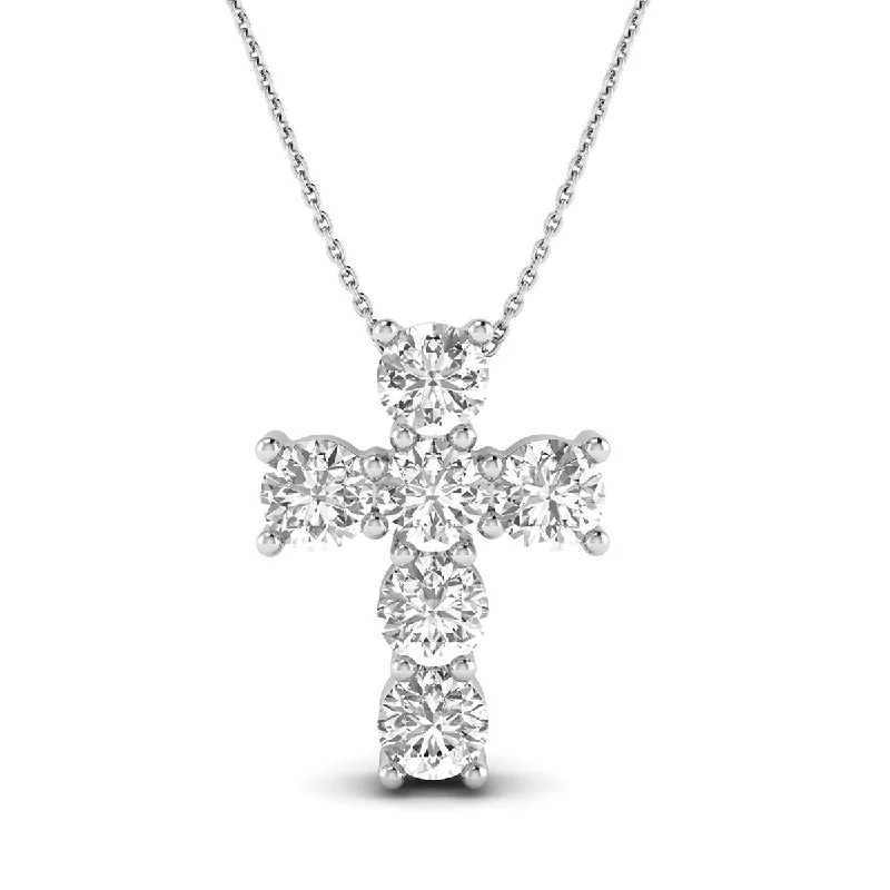 fashion statement necklace for women -Marquee 1/2 Carat TW Diamond Religious Cross Pendant in 14K White Gold