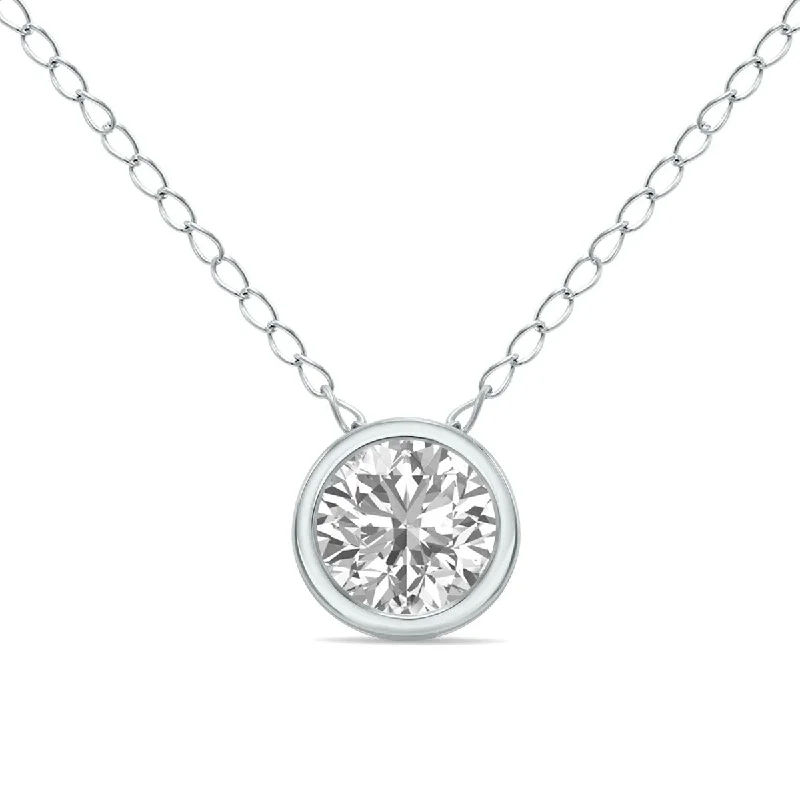 simple silver pendant necklace for women -Marquee 1/3 Carat Lab Grown Diamond Bezel Pendant in 14K White Gold