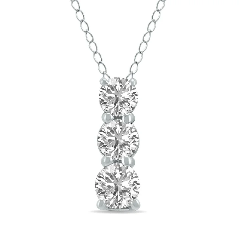 handmade charm necklace for women -Marquee 1/4 CTW Lab Grown Diamond Three Stone Pendant in 14K White Gold