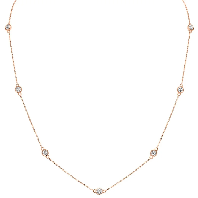 double name necklace for couples -Marquee 1.50 Carat TW Bezel Set Lab Grown Diamond Station Necklace in 14K Rose Gold