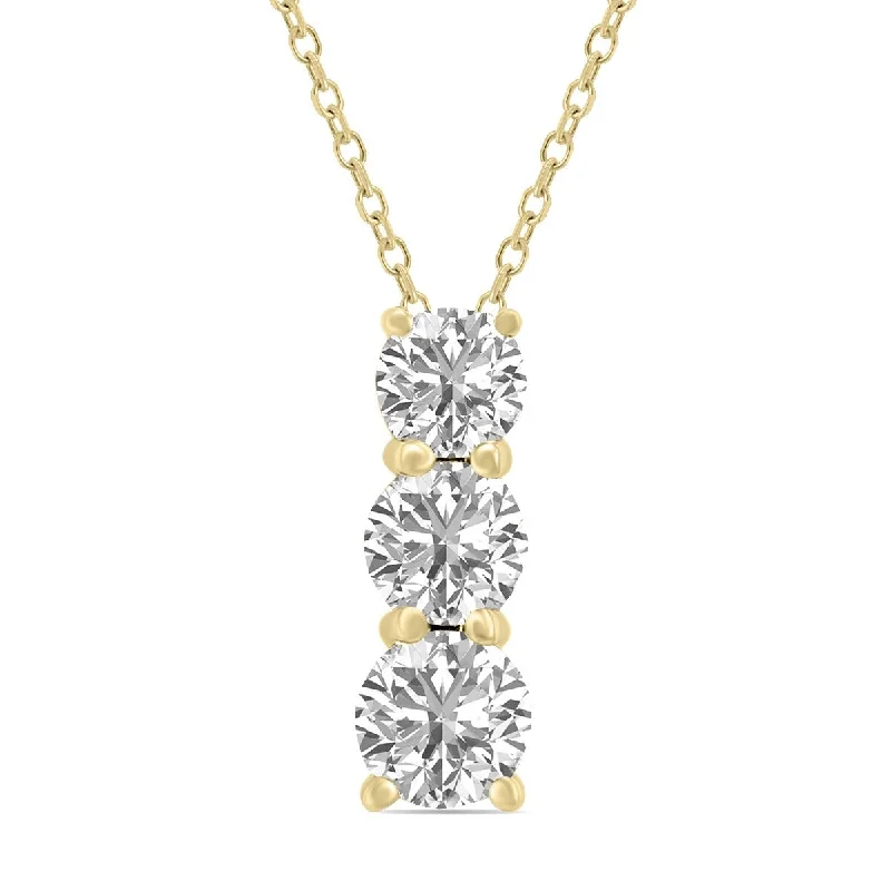 unique gold pendant necklace for women -Marquee 1.50 CTW Lab Grown Diamond Three Stone Pendant in 14K Yellow Gold