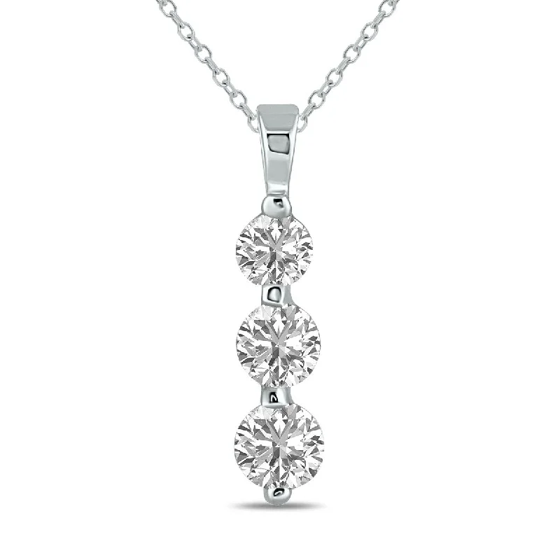 elegant diamond pendant necklace for women -Marquee 1.50 CTW Lab Grown Diamond Three Stone Snow Pendant in 10K White Gold