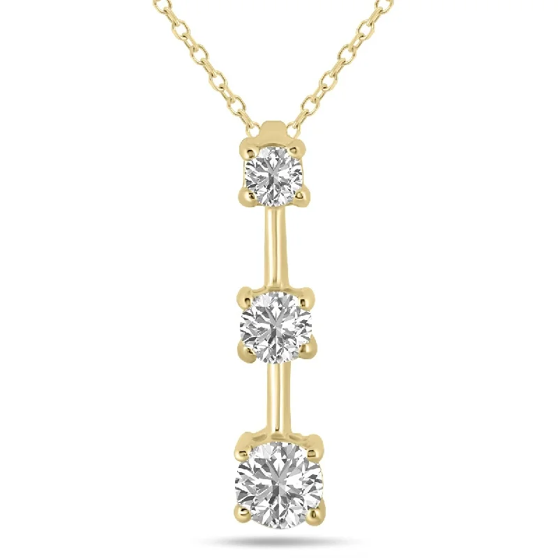 unique gold pendant necklace for women -Marquee 1 CTW Three Stone Lab Grown Diamond Bar Pendant in 10K Yellow Gold