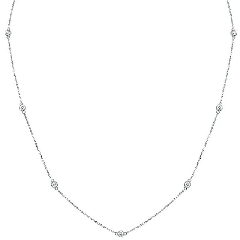 dainty gold chain necklace -Marquee 3/4 Carat TW Bezel Set Diamond Station Necklace in 14K White Gold