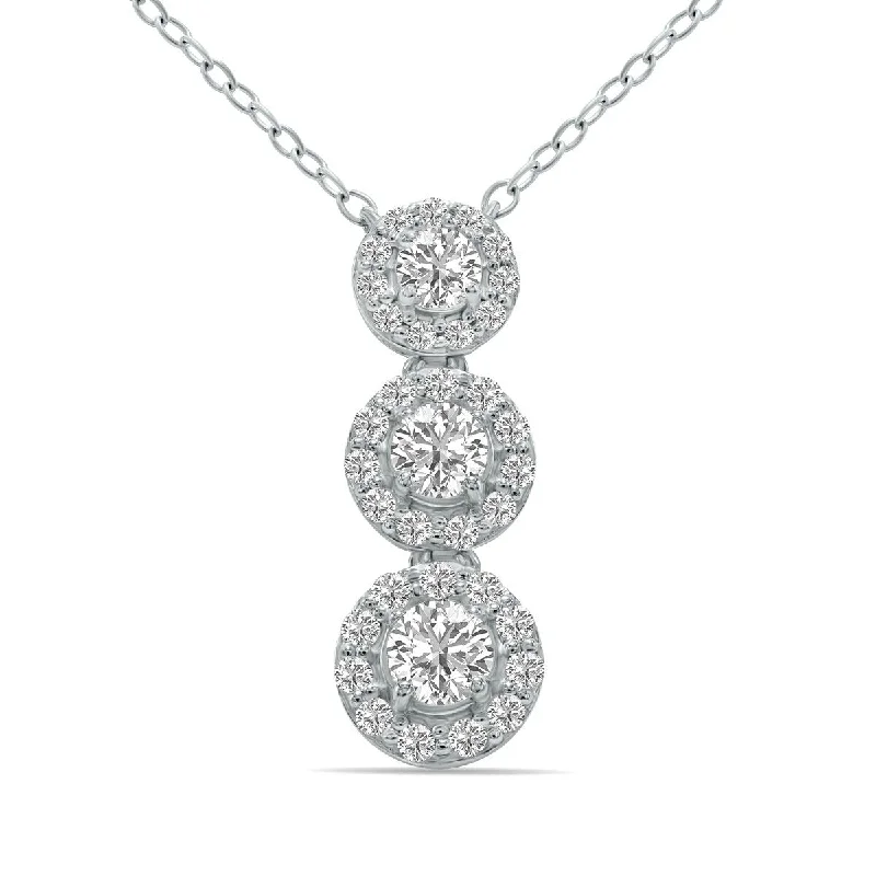 pearl pendant necklace for formal events -Marquee 3/4 CTW Three Stone Lab Grown Diamond Pendant in 10K White Gold (F-G Color, VS1- VS2 Clarity)