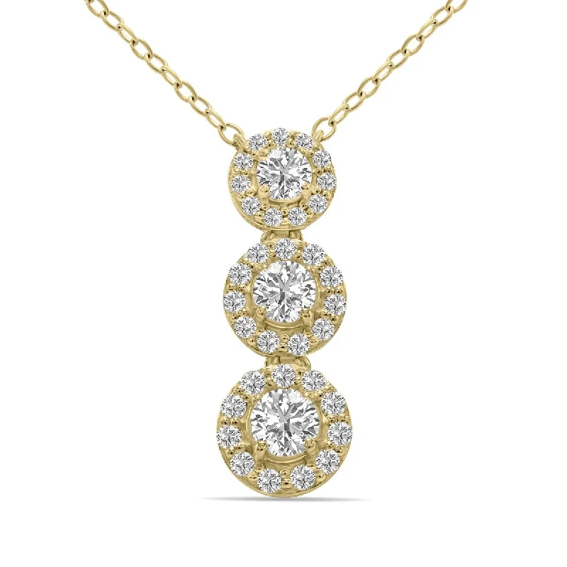 dainty layered chain necklace for women -Marquee 3/4 CTW Three Stone Lab Grown Diamond Pendant in 10K Yellow Gold (F-G Color, VS1- VS2 Clarity)