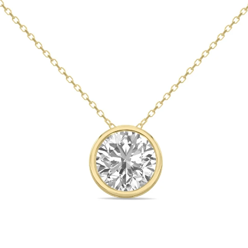 custom engraved bar necklace for women -Marquee Certified 1.50 Carat Lab Grown Diamond Bezel Pendant in 14K Yellow Gold