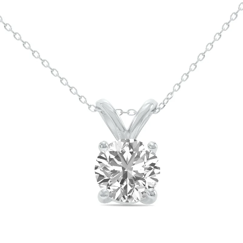 custom engraved bar necklace for women -Marquee Certified 2 Carat Lab Grown Diamond Round Solitaire Pendant in 14K White Gold