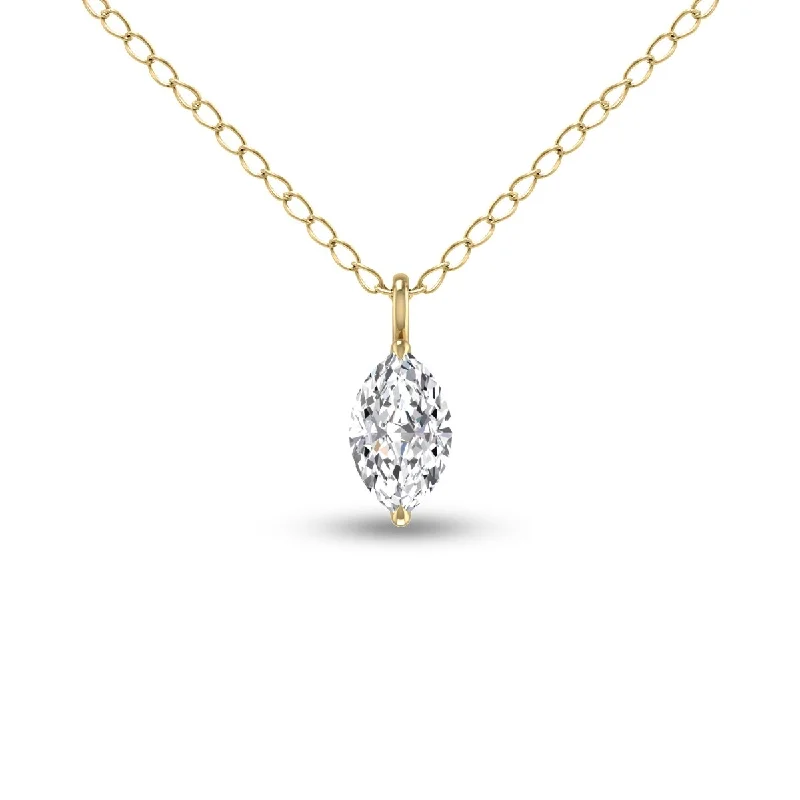 sapphire pendant necklace for women -Marquee Lab Grown 1/2 Carat Marquise Solitaire Diamond Pendant in 14K Yellow Gold