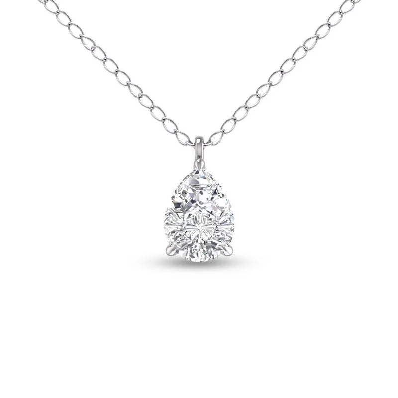 diamond solitaire necklace for women -Marquee Lab Grown 1/2 Carat Pear Solitaire Diamond Pendant in 14K White Gold