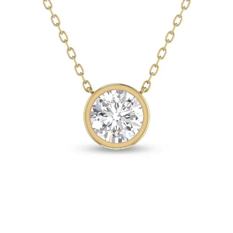 gold pendant necklace for women -Marquee Lab Grown 1/2 Carat Round Bezel Set Diamond Solitaire Pendant in 14K Yellow Gold