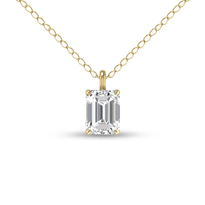 celestial moon necklace for women -Marquee Lab Grown 1/4 Carat Emerald Solitaire Diamond Pendant in 14K Yellow Gold