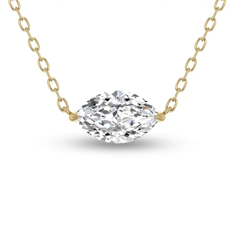 sterling silver pendant necklace for women -Marquee Lab Grown 1/4 Carat Floating Marquise Diamond Solitaire Pendant in 14K Yellow Gold