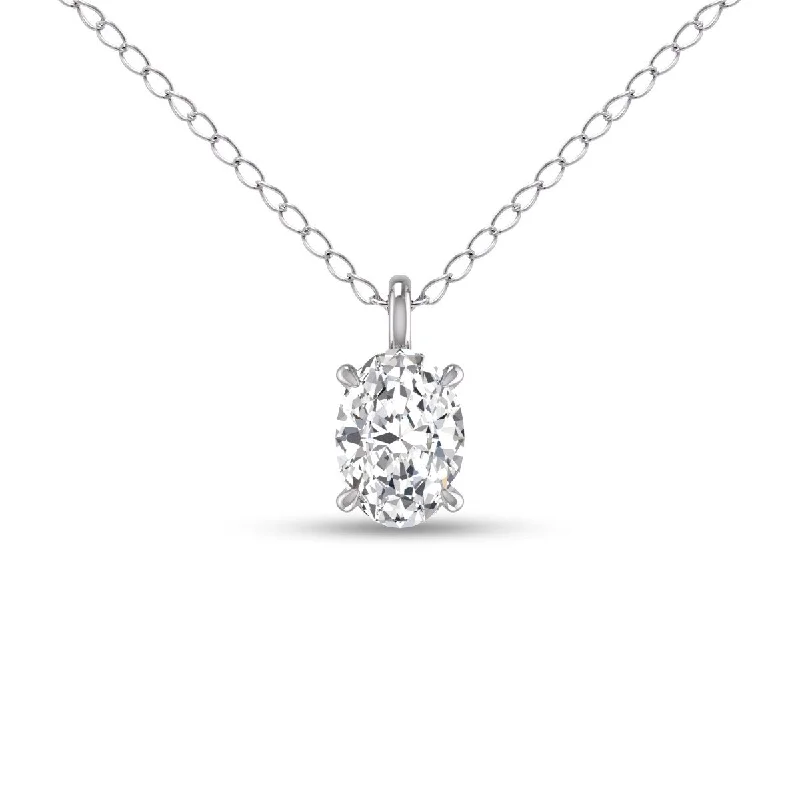 birthstone heart necklace for moms -Marquee Lab Grown 1/4 Carat Oval Solitaire Diamond Pendant in 14K White Gold