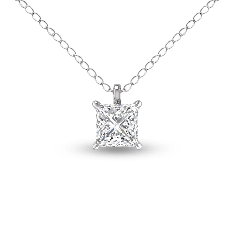 classic pendant necklace for women -Marquee Lab Grown 1/4 Carat Princess Cut Solitaire Diamond Pendant in 14K White Gold