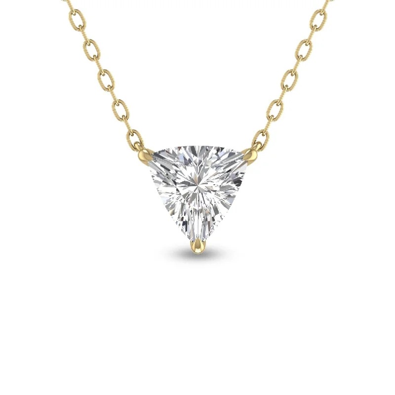 angel wing pendant necklace for women -Marquee Lab Grown 1 Carat Floating Trillion Shaped Diamond Solitaire Pendant in 14K Yellow Gold