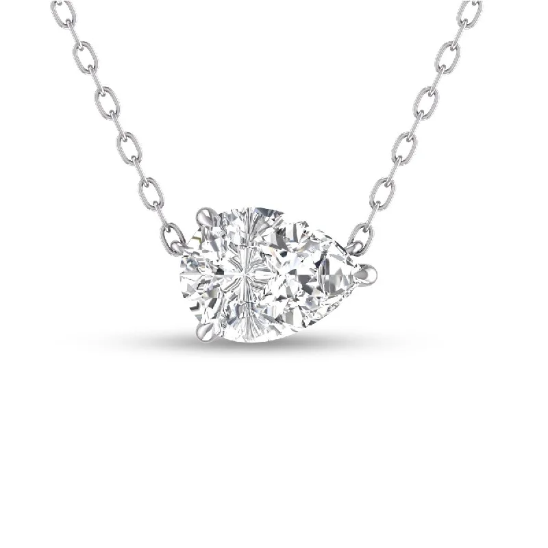 long chain pendant necklace for women -Marquee Lab Grown 3/4 Carat Floating Pear Shaped Diamond Solitaire Pendant in 14K White Gold