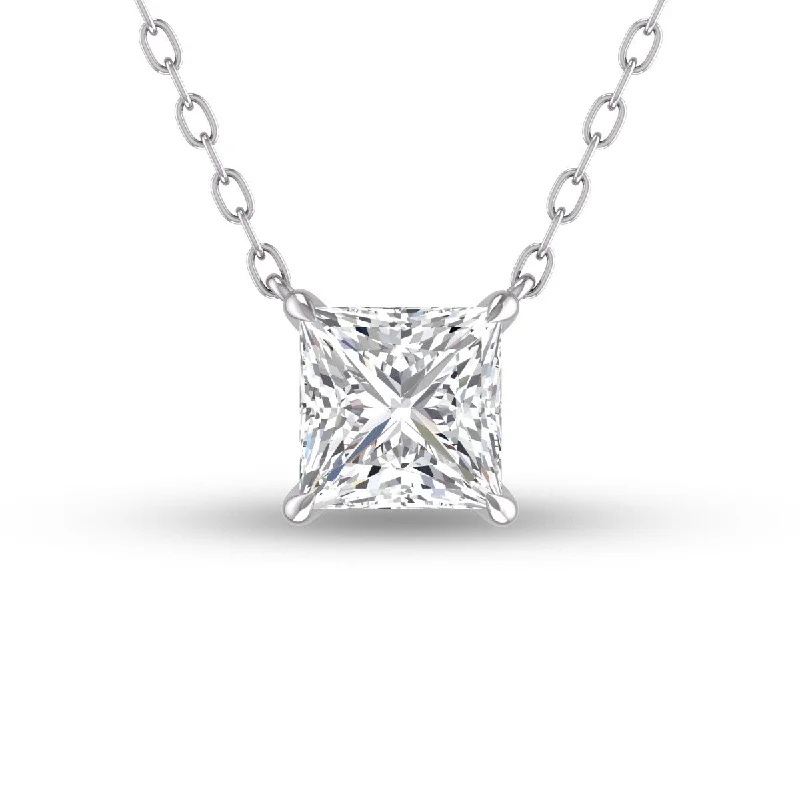 heart-shaped pendant necklace for women -Marquee Lab Grown 3/4 Carat Floating Princess Cut Diamond Solitaire Pendant in 14K White Gold