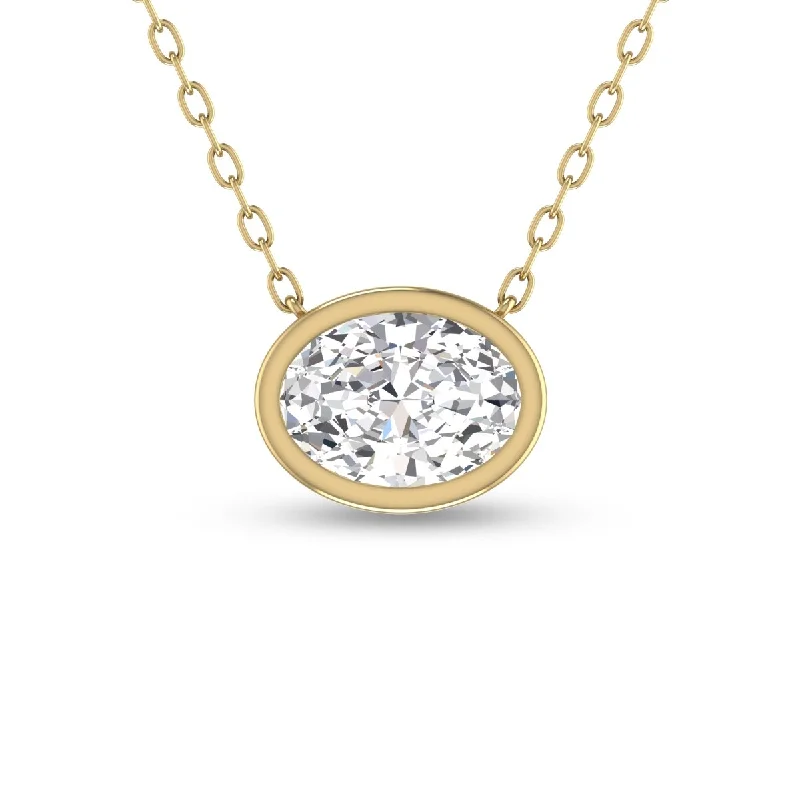 heart-shaped locket necklace for gifts -Marquee Lab Grown 3/4 Carat Oval Bezel Set Diamond Solitaire Pendant in 14K Yellow Gold