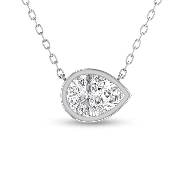 gold locket necklace for keepsakes -Marquee Lab Grown 3/4 Carat Pear Shaped Bezel Set Diamond Solitaire Pendant in 14K White Gold