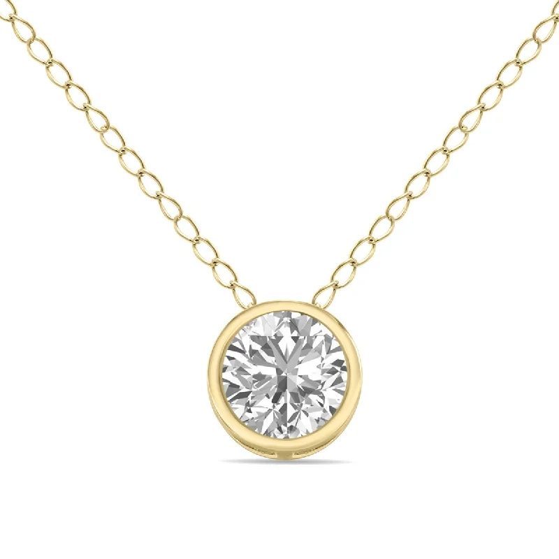 minimalist pendant necklace for men -Marquee Lab Grown Certified 1/2 Carat Round Solitaire Diamond Bezel Set Pendant in 14K Yellow Gold (F-G Color, S1-S2 Clarity)