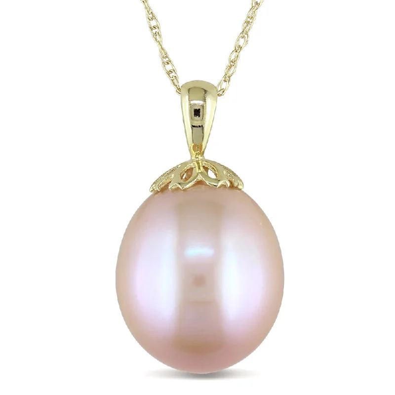 infinity loop necklace for women -Miadora 10k Yellow Gold Pink Cultured Freshwater Pearl Drop Necklace (11.5-12 mm)