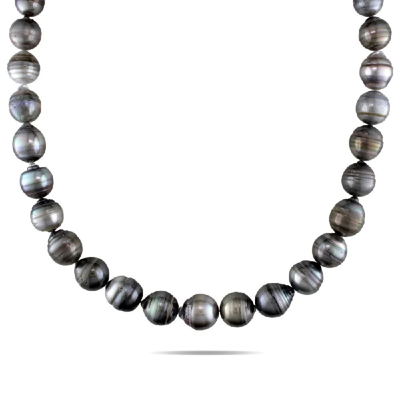 multi-stone pendant necklace for women -Miadora 14k White Gold Tahitian Black Pearl Necklace (9-12 mm)