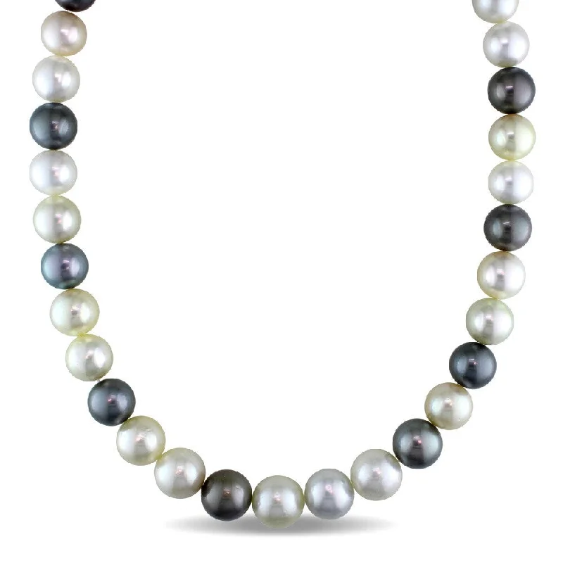 diamond solitaire necklace for women -Miadora Signature Collection 14k Yellow Gold Multi-colored Cultured South Sea and Tahitian Pearl Strand Necklace (10-12.5mm)