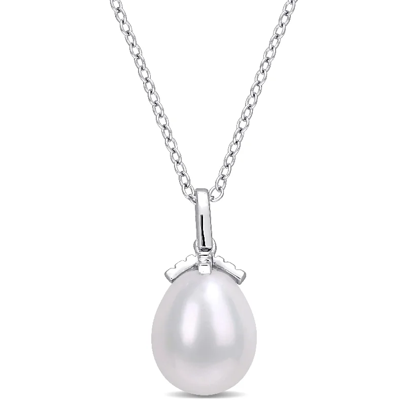 multi-stone pendant necklace for women -Miadora Sterling Silver Cultured Freshwater Pearl Solitaire Drop Necklace (8.5-9mm)