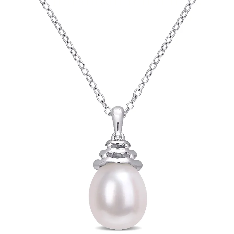 gold pendant necklace for women -Miadora Sterling Silver Cultured Freshwater Pearl Solitaire Drop Necklace (8-8.5mm)