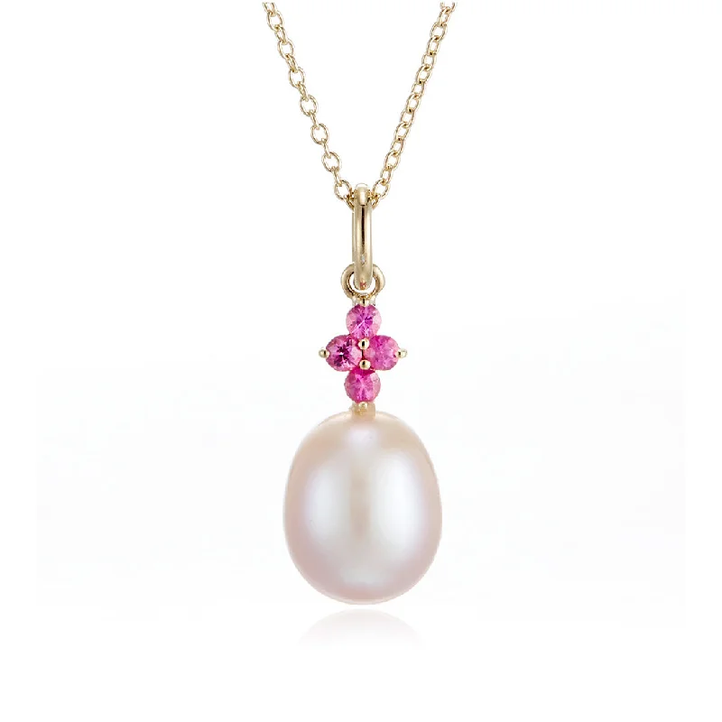 simple silver pendant necklace for women -Pink Pearl & Pink Sapphire Pendant Necklace