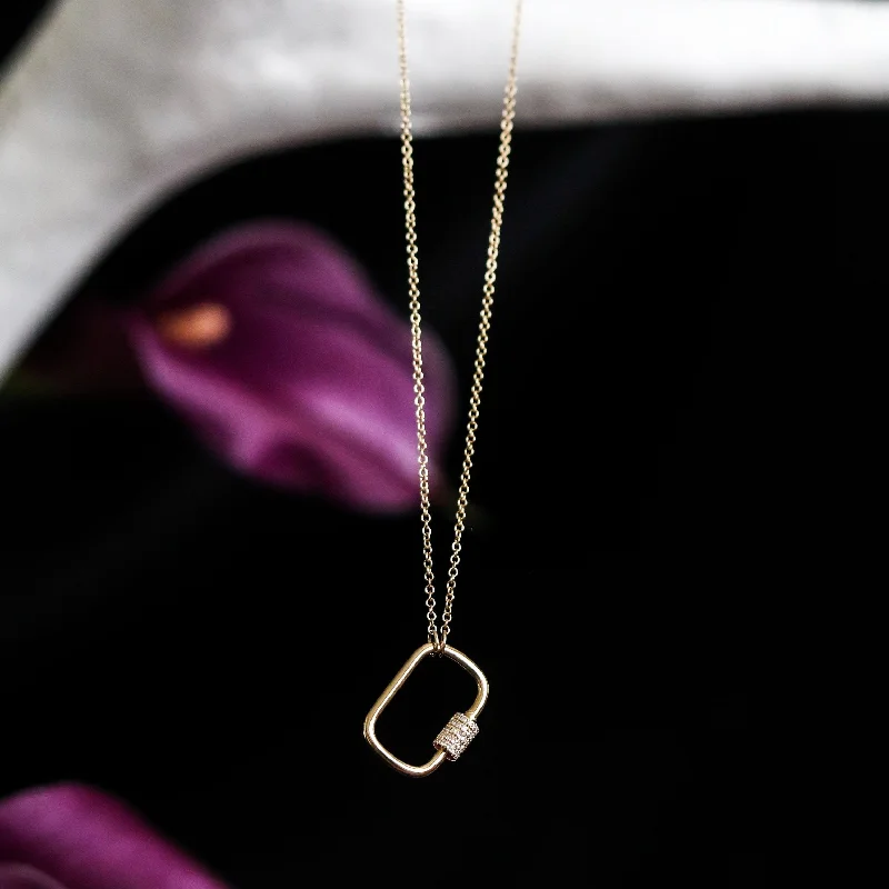 geometric pendant necklace for women -THEO GOLD + DIAMOND CARABINER NECKLACE