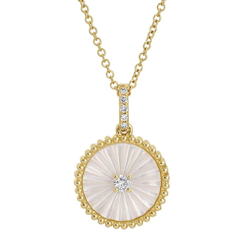 delicate gold heart necklace for women -TORIE MOTHER OF PEARL FLUTED DISC NECKLACE