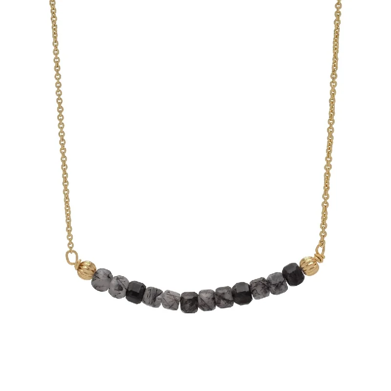 double name necklace for couples -Victoria Townsend Gold Plated Black Marble Crystal Barcode Necklace