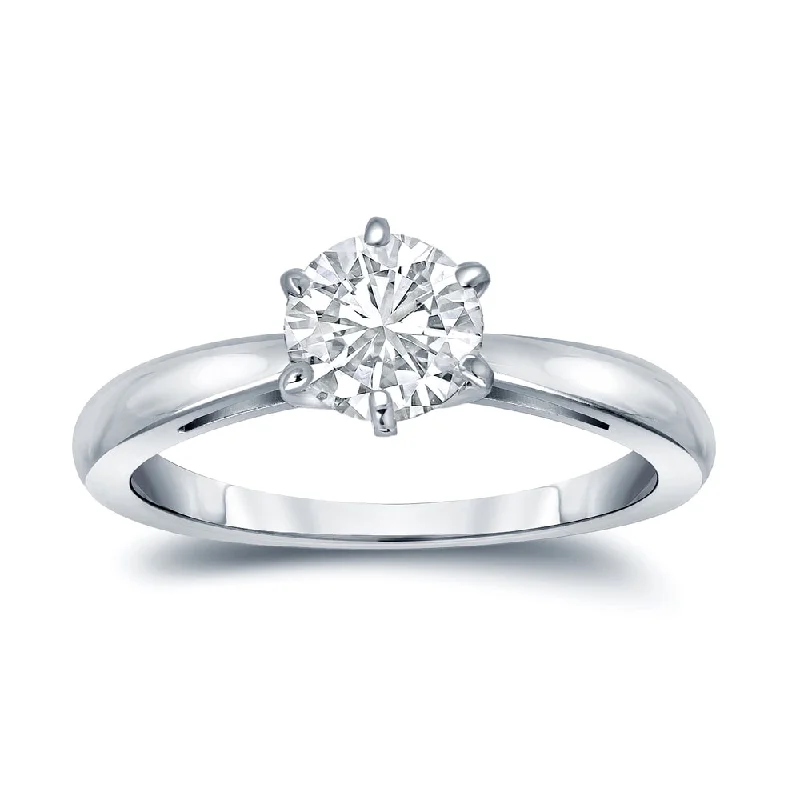 statement ring for engagement -Auriya Platinum 3 carat TW Round Solitaire Diamond Engagement Ring 6-Prong GIA Certified