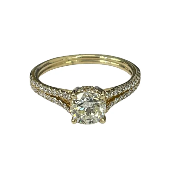 large engagement ring with diamond accents -Round Brilliant Solitaire With Accents Engagement Ring EGL Certified