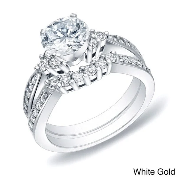 custom wedding ring set -14k Gold 1 1/3ct TDW Round Diamond Engagement Ring Set by Auriya