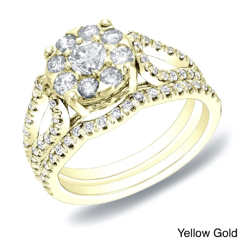 luxury wedding ring for women -14k Gold 1ct TDW Diamond Halo Engagement Ring Set by Auriya