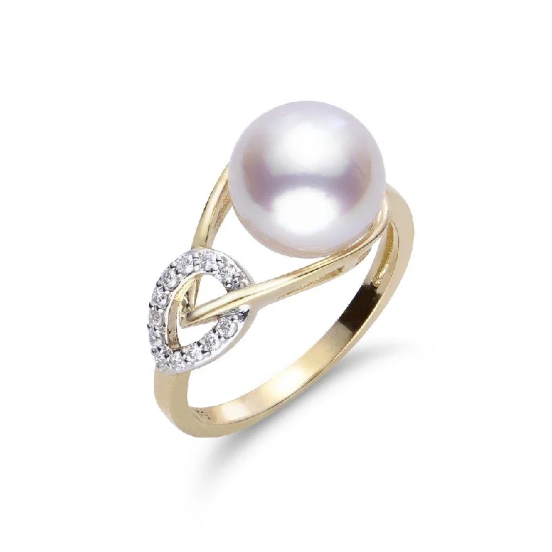 personalized anniversary ring for women -14K Yellow Gold Akoya Pearl And Diamond Ring